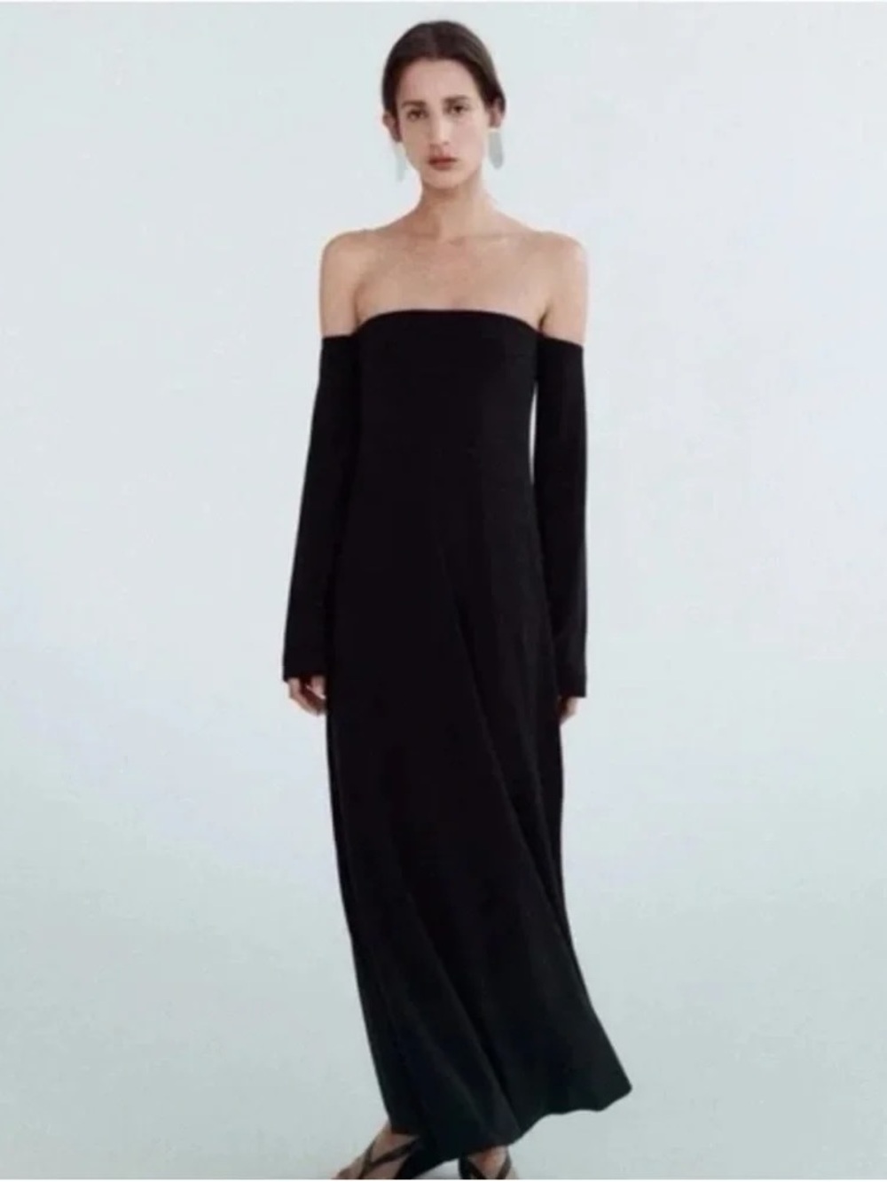 Zara Off The Shoulder Long Sleeve Stretch Maxi Dress